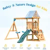 Wooden Swing Set, All-in-One Kids Outdoor Play Equipment with Two Swings, Slide, Blackboard, Telescope, Fort, Outdoor Playset 6