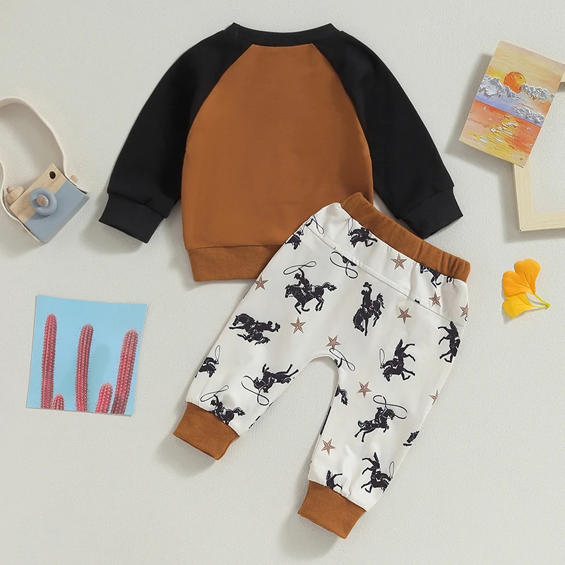 

Western Baby Boy Clothes Cow Print Short Sleeve T- Shirt Top Casual Pants Set 2Pcs Summer Toddler Cowboy Outfits