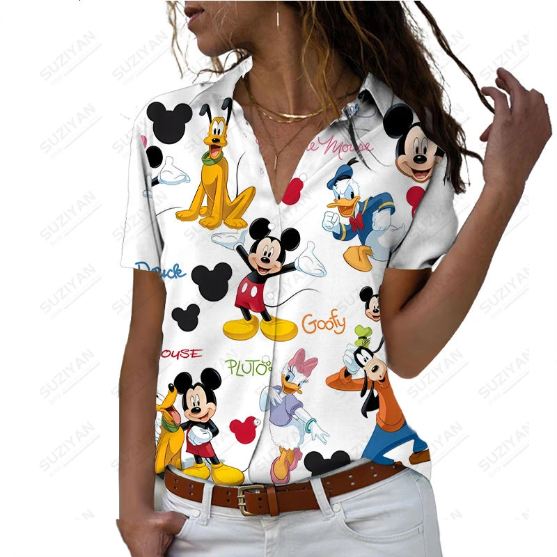 

Новинка 2023, Повседневная рубашка с милыми мультяшными героями Диснея, кардиган на пуговицах, топ с 3D принтом, летняя свободная гавайская рубашка в стиле Харадзюку с короткими рукавами
