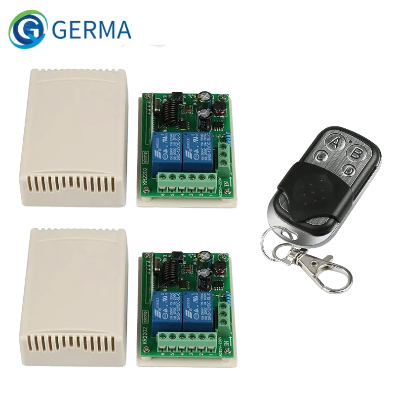 GERMA 433Mhz Wireless  AC 250V 110V 220V 2CH Relay Receiver Module + 4channel RF 433 Mhz Remote Control Transmitters