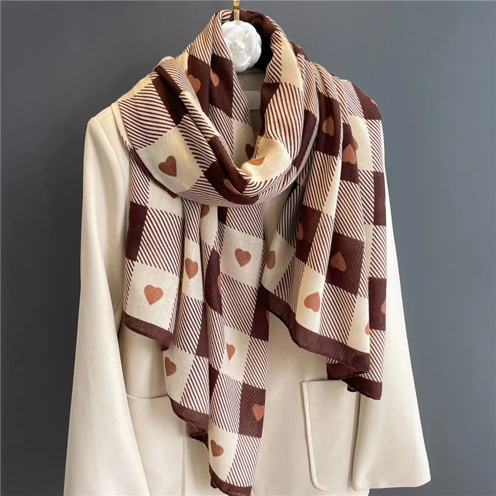 

Autumn Winter Women Checkerboard Scarf High Quality Luxury Gauze Neckerchief Linen Hijab Fashion Warm Shawl 180X90cm Large Size