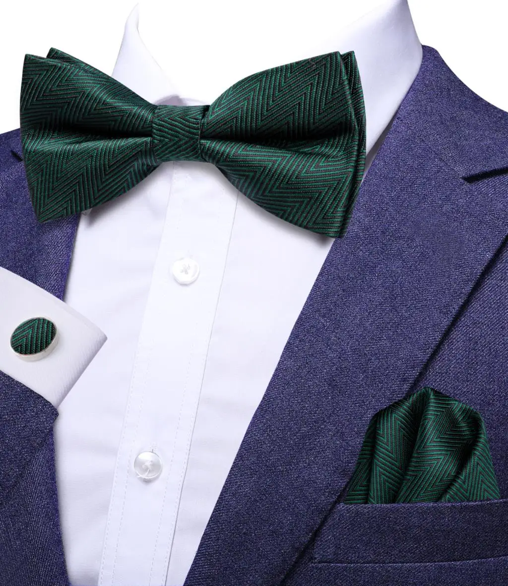 

Hi-Tie однотонный темно-зеленый Шелковый мужской галстук-бабочка Hanky запонки набор жаккардовый предварительно завязанный Галстук-бабочка для мужской деловой свадебной вечеринки