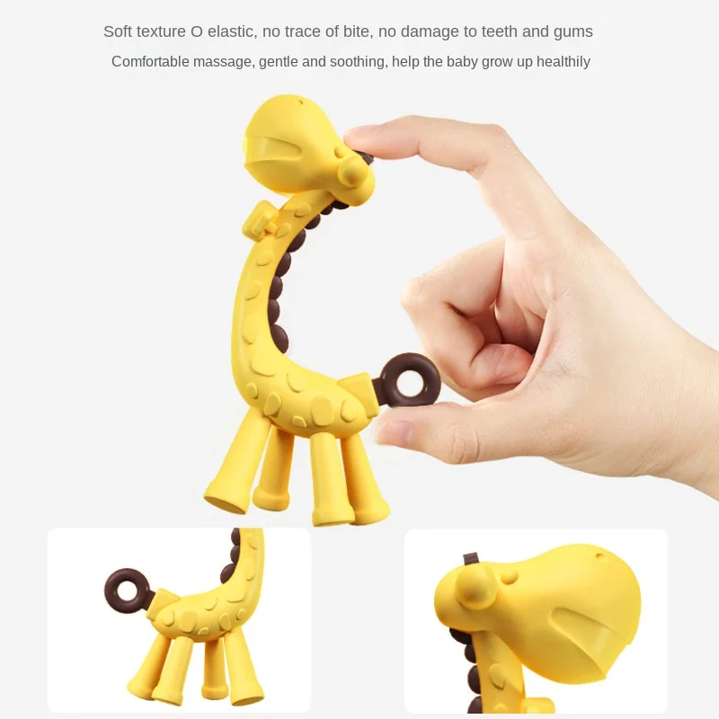 Food Grade Baby Teething Silicone Giraffe Teether BPA-free Cartoon-shaped Safe Teething Gel Newborn Baby Chew Training Toys