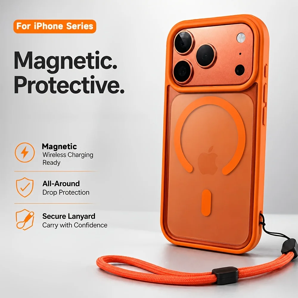 Premium Clear Magnetic Wireless Charging Phone Case with Lanyard Cover
