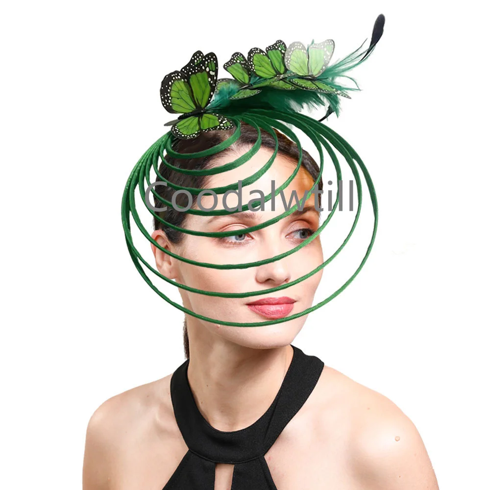 

New Fashion Butterfly Fascinator Women Wedding Hats Elegant Kentucky Derby Pillbox Cap Fancy Feather Chapeau Cap Church Headwear