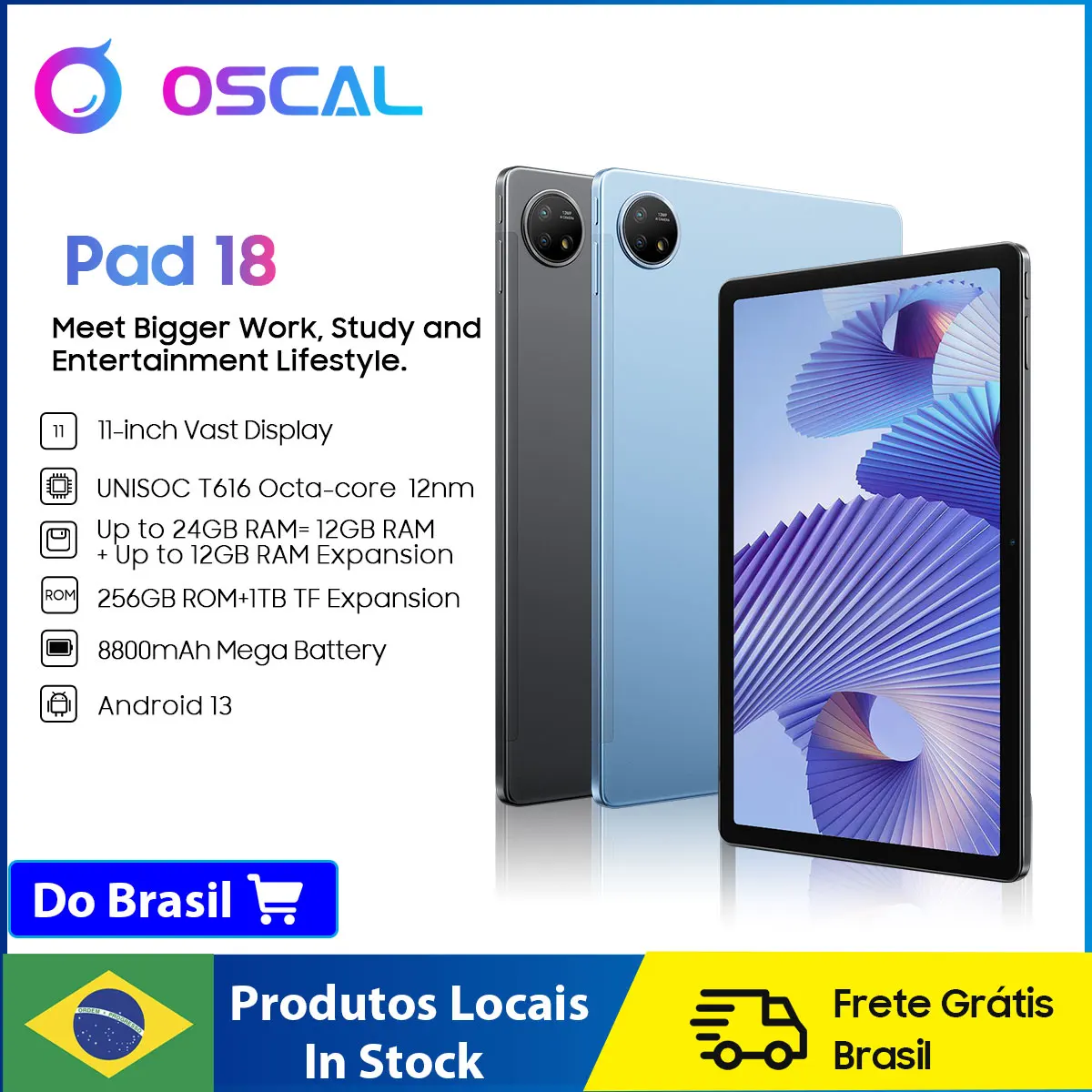 

Новинка планшет Oscal Pad 18 24 ГБ (12 + 12) 256 ГБ 11 дюймов FHD + дисплей Восьмиядерный 8800 мАч аккумулятор 13 Мп Android 13 Планшетные ПК 4G