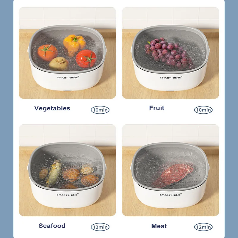 Portable Fruit Vegetable Sonic Wave Cleaning Machine Large Capacity Double Layer Washing Drainage Residues Purifier Basket 6