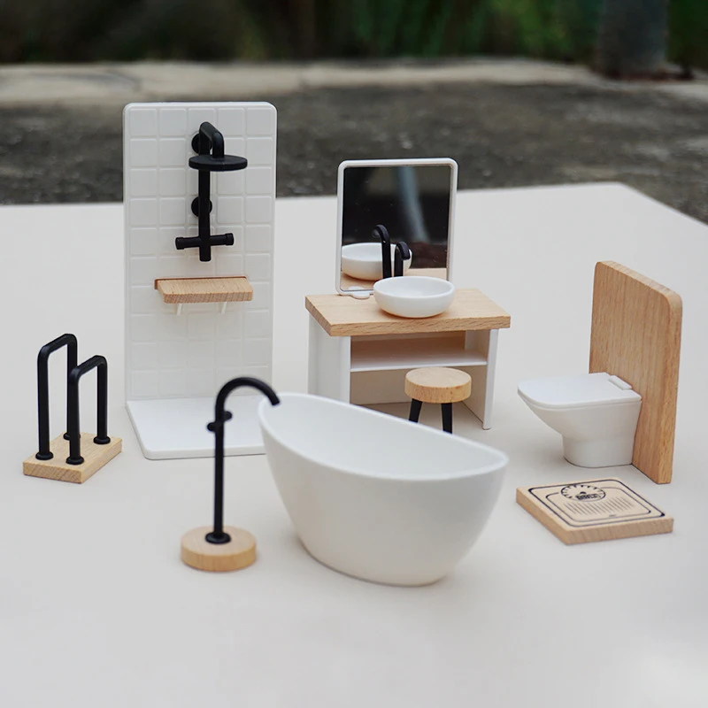 1/12 Dollhouse Simulation Washbasin Tub Toilet Model Dollhouse Bathroom Decor Dolls House Miniature Furniture Accessories 2