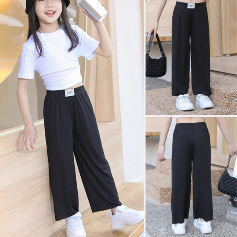 Fashion New Girls Wide Leg Pants Children Girl Casual Straight School Pants Kids Teenager Loose Long Trousers