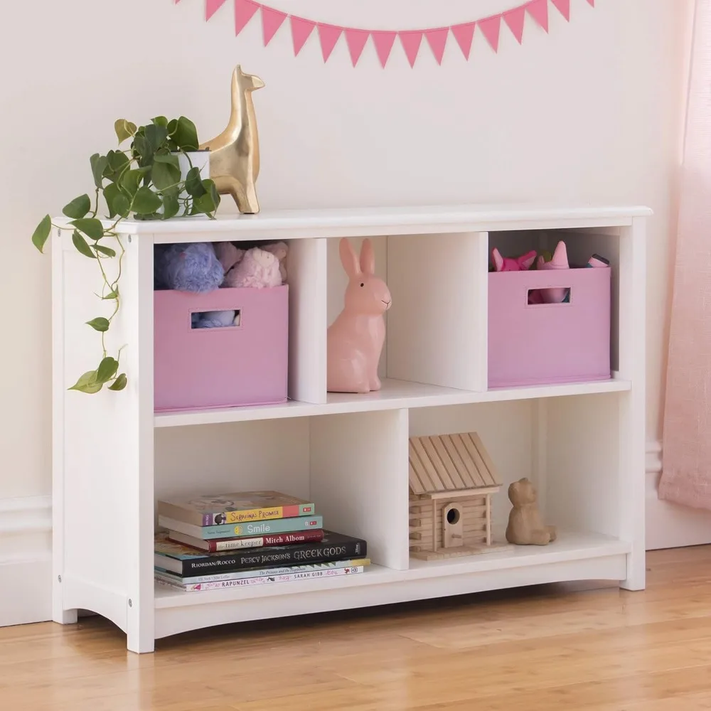 Classic White Bookshelf: Children's 5 Compartment Toy, Bin, Art, Clothes and Book Storage - Wooden Playroom and Bedroom 6