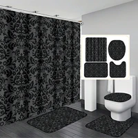 4pcs Waterproof Durable Baroque Style Background Multipurpose Decorative Shower Curtain With 12 Hooks, For All Scenarios 1