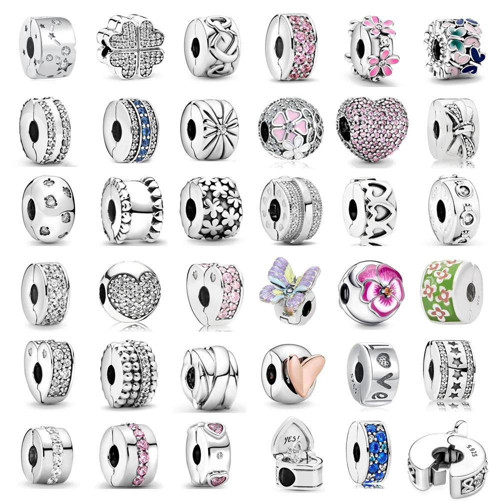de plata de ley 925 para mujer, Charms brillantes Clips de pavé aptos para pulseras Pandora originales de plata 925, joyería DIY|Cuentas| - AliExpress