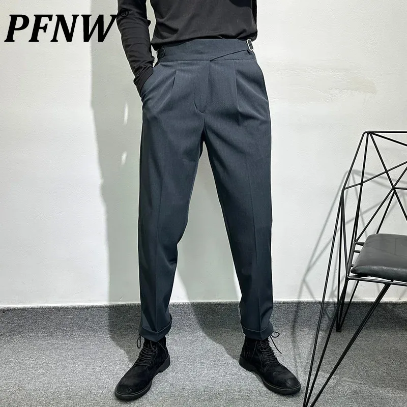 

PFNW Men's Slim Cargo Pants Tide Solid Color Sports Popular Versatile Design Autumn Outdoor Camping Chic Pencil Trousers 21Z3033