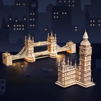 3D Puzzle Wooden Craft Kits with LED Light DIY Tower Bridge Big Ben Construction Model Kit to Build for Adults Brain Teaser Puzz 2