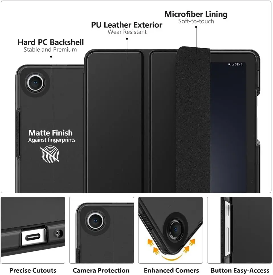 Premium Tri-Fold Flip Case - Magnetic Stand PU Leather Protective Cover