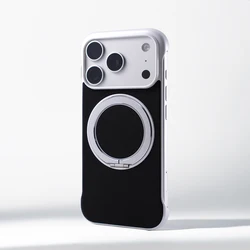 Sleek Magnetic Stand Phone Case with Wireless Charging Cover - iPhone 15 (WBSP ZJ Silver Black)