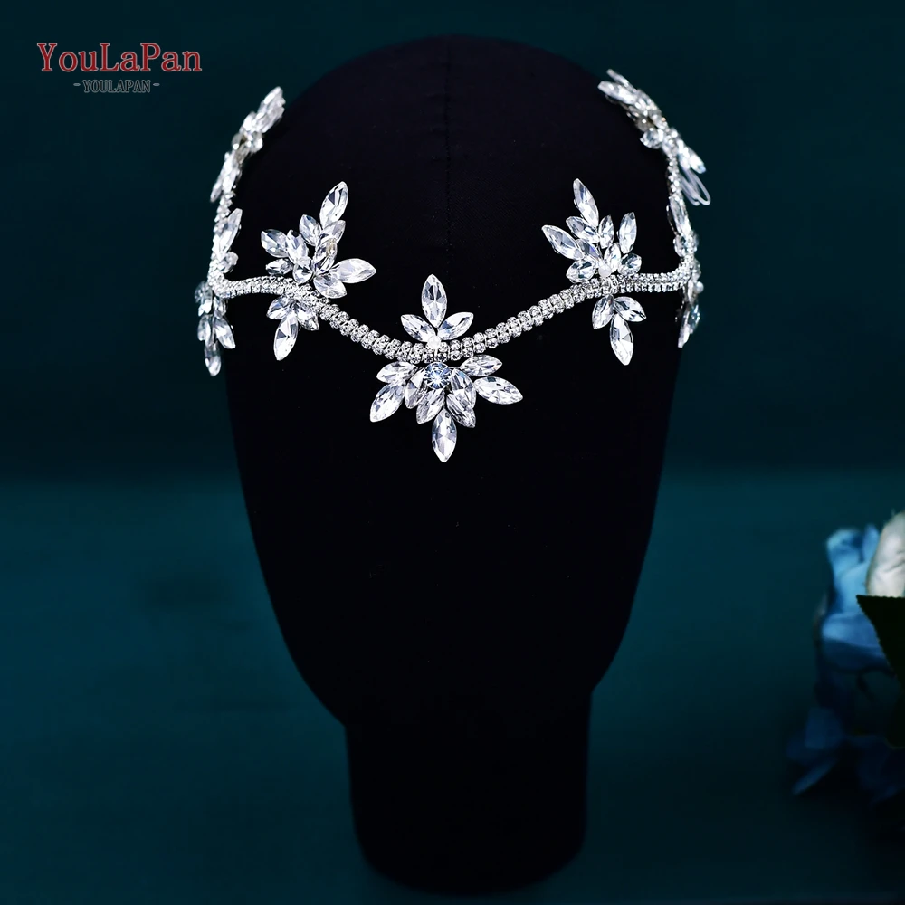 Crystal Flowers Hairpiece Bridal Wedding Hair Accessories Handmade Rhinestone Forehead Tiara Crown for Bride HP618