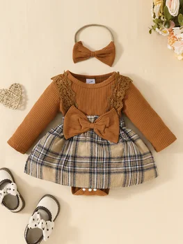 Plaid Bow Baby Girl Jumpsuit Set 1