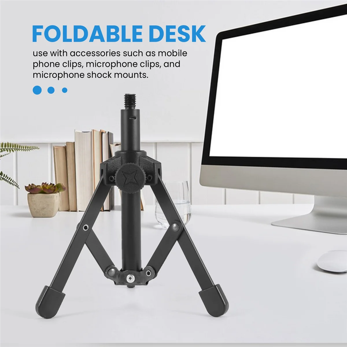 Foldable Tripod Desktop Microphone Stand Holder for Podcasts Online Chat Conferences Lectures Meetings and More microphone stand