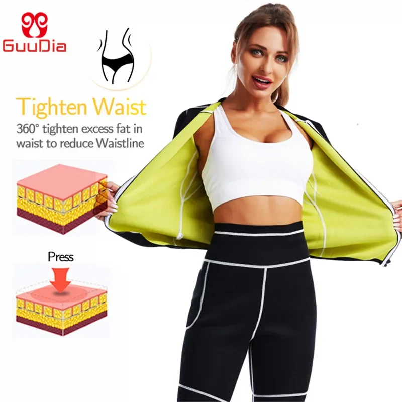 GUUDIA Hot Sauna Suit Sauna Sweat Pants Neoprene Suit Sweating Shapers Women Weight Loss Fat Burn Corset Body Shaper Slimming