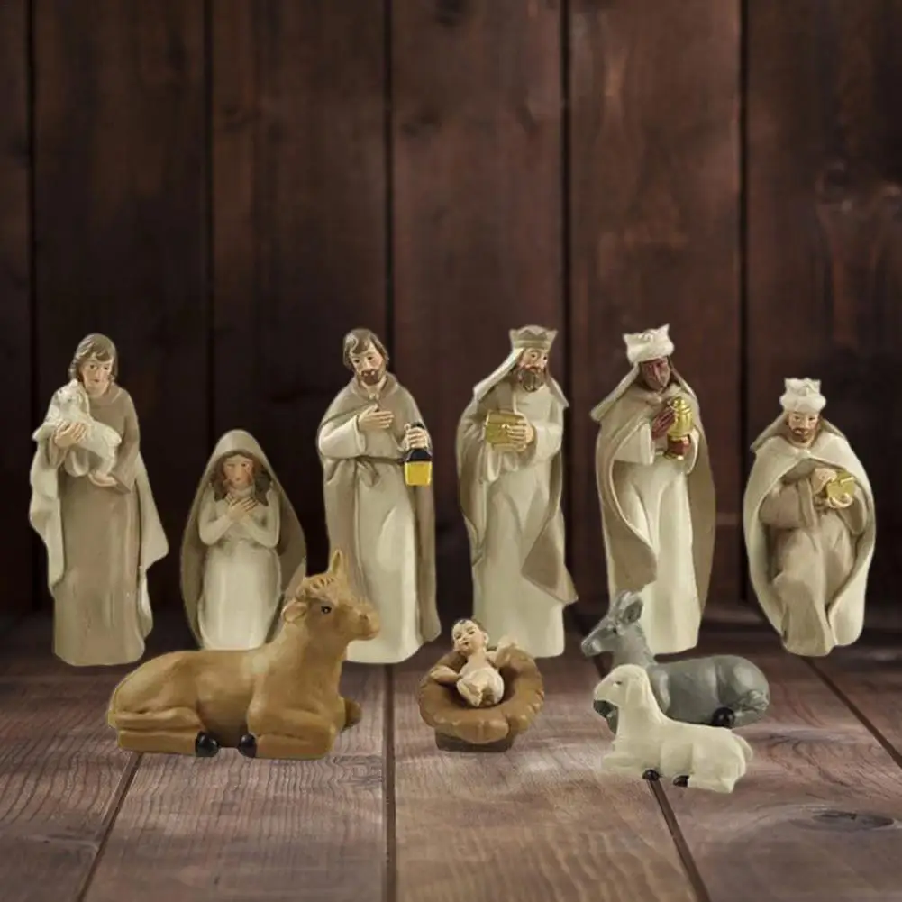 

Large Full Christmas Nativity Scene Set Crib Figurines Baby Jesus Manger Miniatures Church Ornament Desk Decoration Gifts