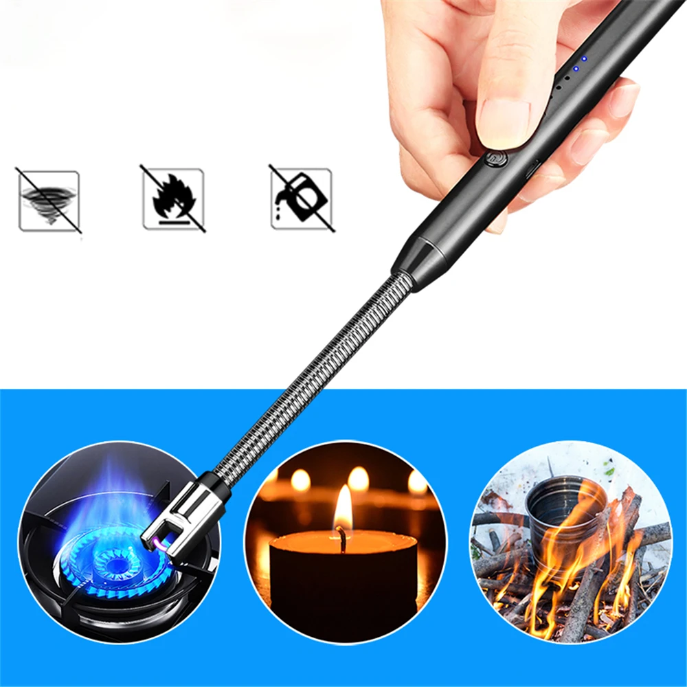 Mechero largo eléctrico recargable por Usb para cocina, encendedor para  estufa, a prueba de viento, Led, arco de Plasma, vela sin llama, para  exteriores, V1o8 - AliExpress