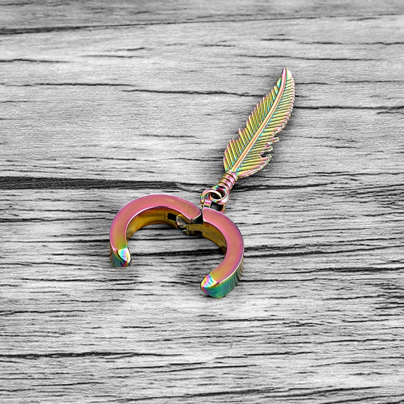 Trend Stainless Steel Feather Ear Clip For Man Women Korean Fashion Design Leaf Hoop Earrings Punk On Drop Piercing Ear Jewelry 4