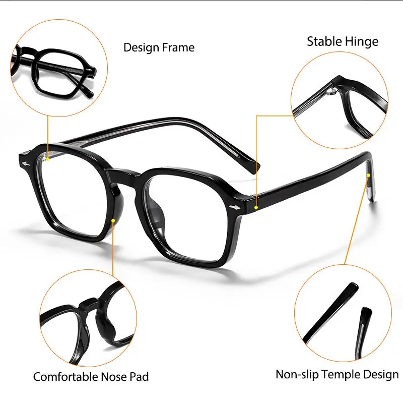 Square Eyeglass Frame - Retro Unisex Optical Glasses With Blue Light Blocking Lenses