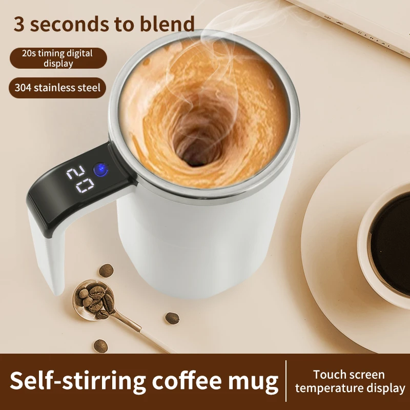 HOMEFISH 380ML Mini Electric Coffee Mug with Self-Mixing USB Rechargeable IP67 Waterproof Food-Safe Automatic Magnetic Tea Cup