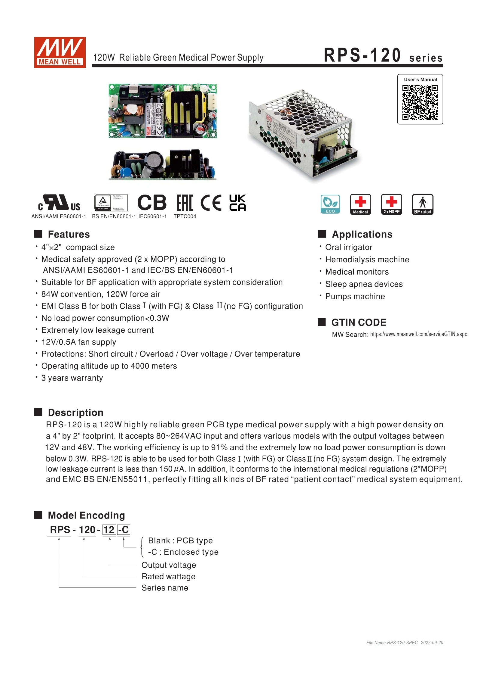 Mean Well PCB Tipo Médico Switching Power