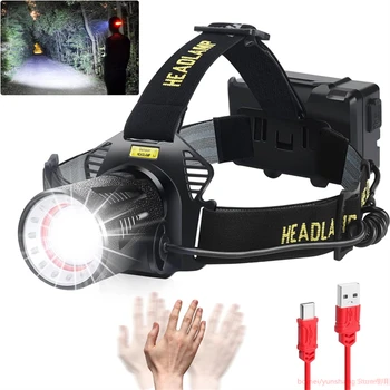 강력한 LED 헤드램프, USB 충전식 헤드라이트, 방수 출력 18650 헤드 토치, 하이킹 프론트 랜턴 센서, 헤드 손전등
