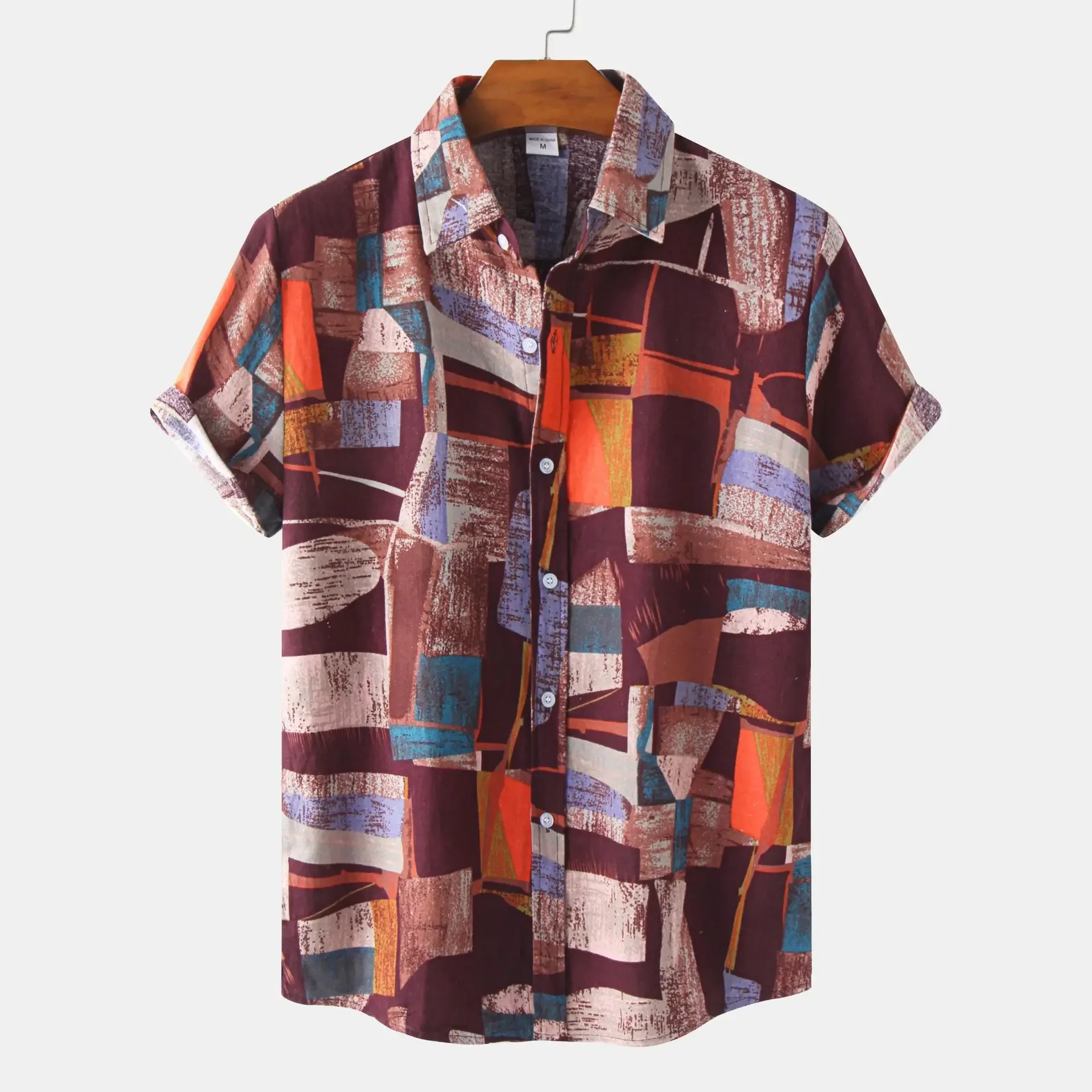 

Personalized Patchwork Print Pattern Fashion Design men's And women's short-sleeved Shirts Fashion Tops Casual button-down Shirt