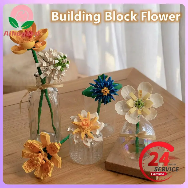 

Конструктор «Букет», 3D модель бонсая, игрушечные горшечные растения для украшения дома, цветочные комбинированные строительные блоки, Подарочная игрушка