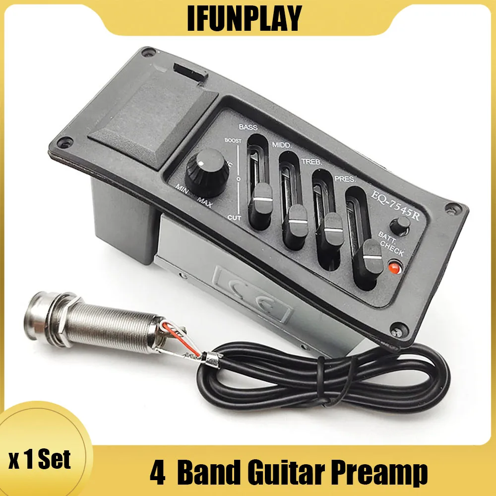 Professional 4 Band Acoustic Guitar Preamp Amplifier EQ 7545R Pickup