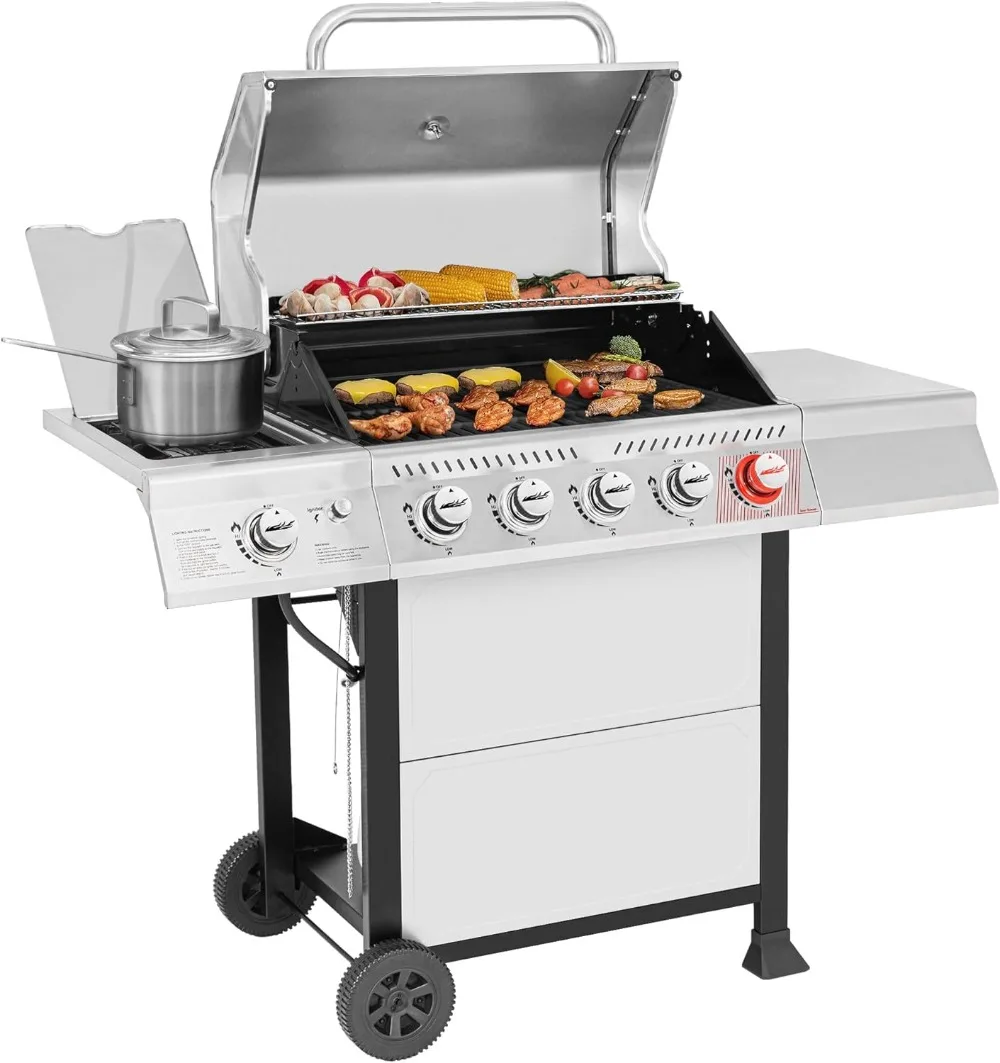 

GA5401T 5-Burner BBQ Propane Grill with Sear Burner and Side Burner, Stainless Steel Barbecue Gas Grill