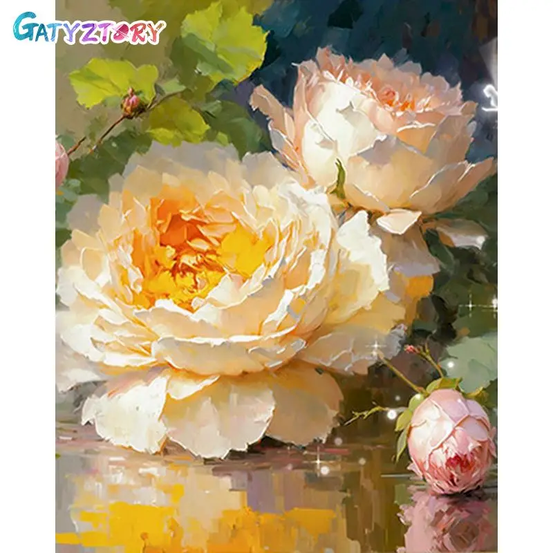 

GATYZTORY Oil Painting By Number Lotus Kits Home Decor Pictures By Number Flower Drawing On Canvas HandPainted Art DIY Gift