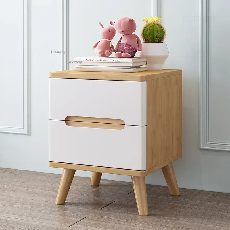 Nordic Solid Wood Apartment Children's Bedside Tables Bedroom Living Room Locker Simple Dormitory Study Kids Storage Cabinets H