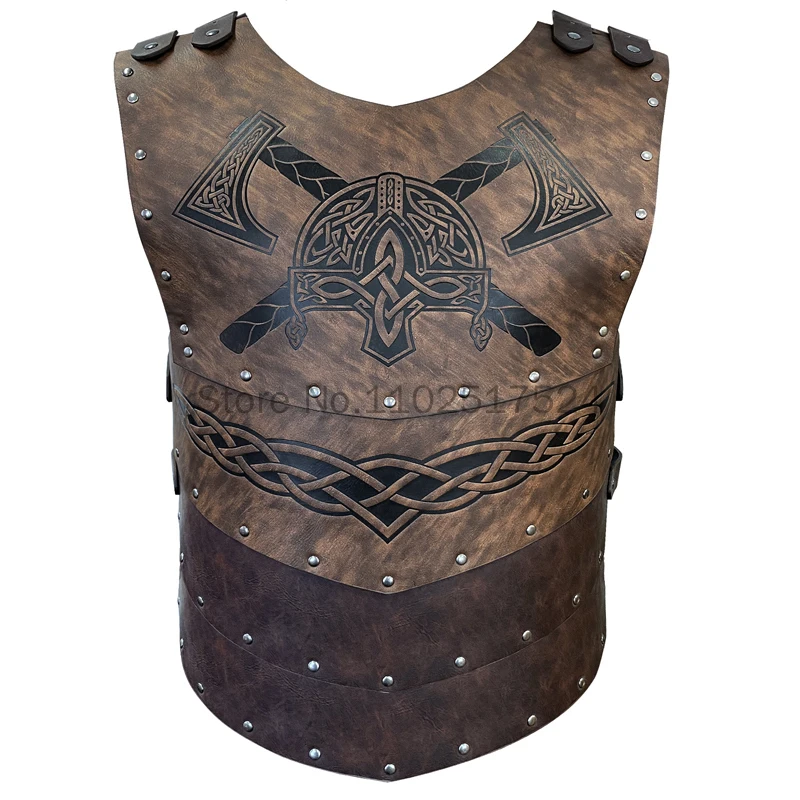

Medieval Victorian Warrior Armor Embossed Viking Costume PU Leather Knight Vest Chest Armor for Cosplay Larp Party Halloween