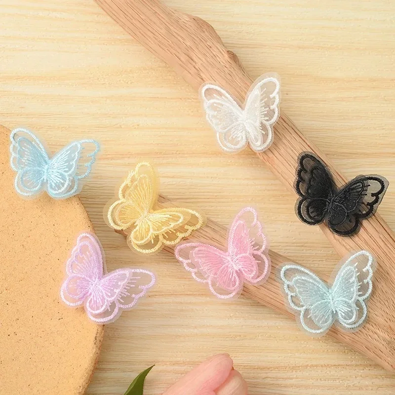 Handmade Double Layer Mesh Butterfly Appliques 50 pc for Clothes Sewing Supplies DIY Hair Clip Accessories mesh butterfly appliques