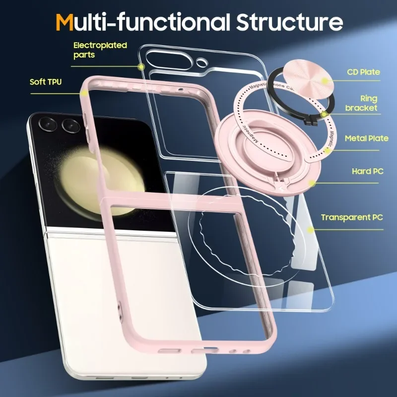 360° Magnetic Rotate Ring Holder Transparent Phone Case with Enhanced Protection