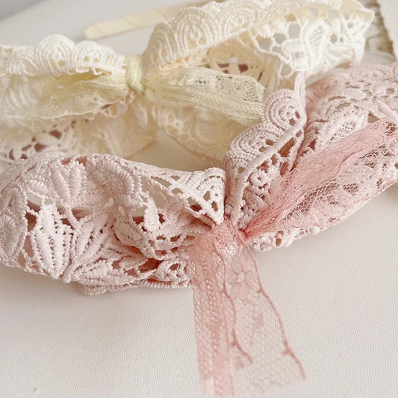 Cute Kawaii Big Bow Solid Color Scrunchie Hair Hoop for Baby Girls French Vintage Lace Tie Bands Lolita Headband Accessories