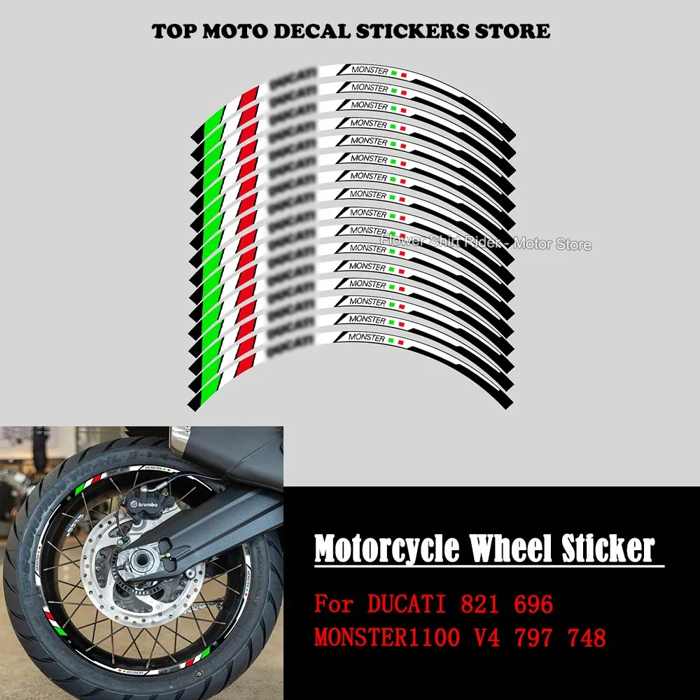 

Motorcycle Wheel Sticker Waterproof Hub Decal Rim Stripe Tape 17" inch for DUCATI 821 696 MONSTER1100 V4 797 748