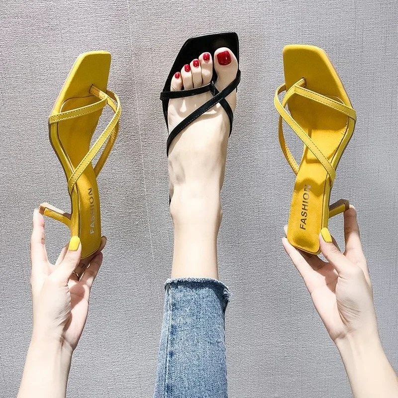 

Gladiator Sandals High Heels Sandals Shoes Fashion Cross Brand Strap Flip Flop Sexy Thin High Heel Pumps Square Toe Shoes Big 43
