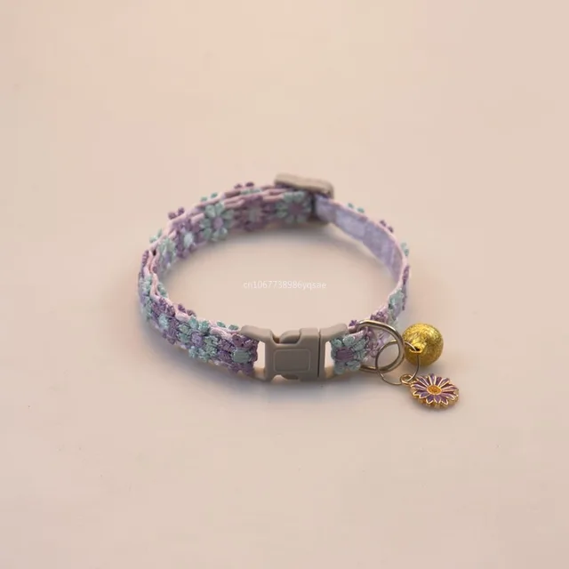 Adjustable Cat Collar Cute Lace Flower Decoration Pet Collar with Bell and Alloy Pendant for Cats and Puppies Kitten Accessories 5