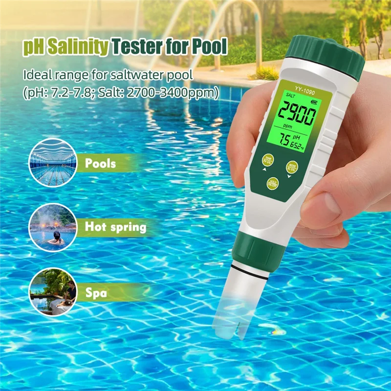 Hot Selling-5 In 1 PH/EC/TDS/Salt/Temp PH Meter Swimming Pool Salinity Tester For Drinking Water Aquarium Aquaculture Sp,5 In 1