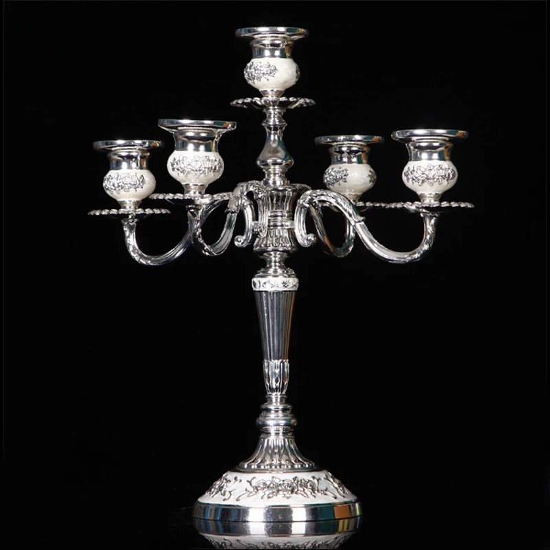 European Accents Embossed Rose Flower Design Gold Plating With White Hand Painted 3 Pieces Zinc Alloy Stick Candle Holders