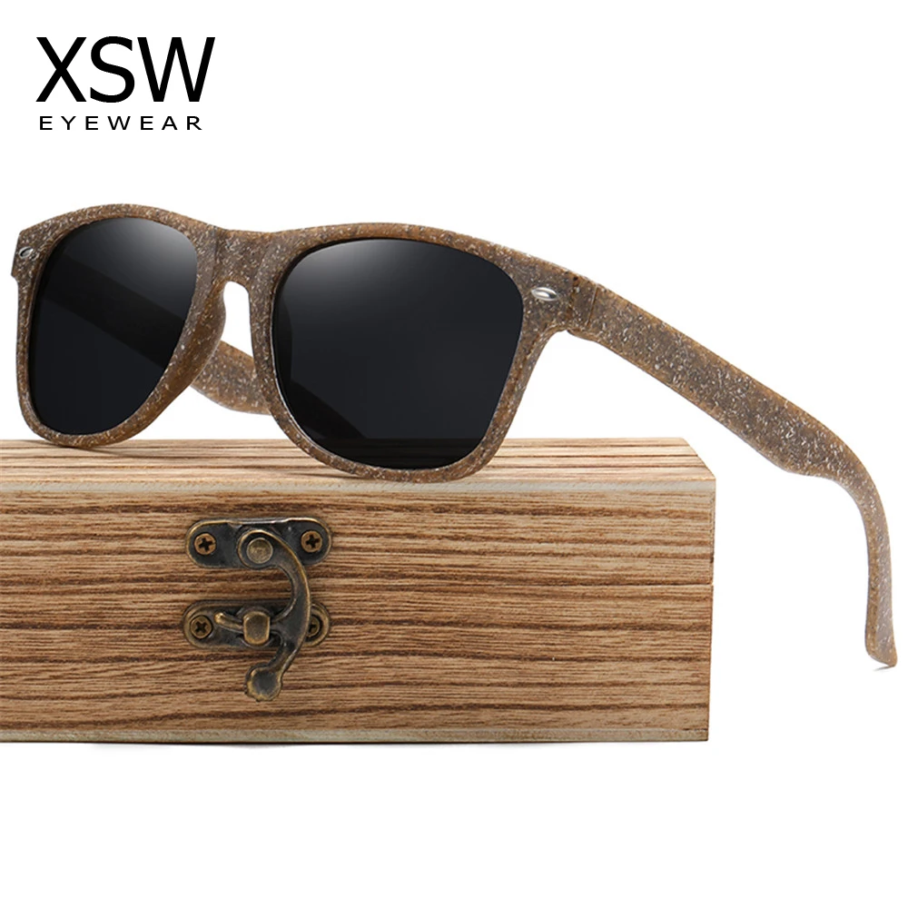 XSW Wood sunglasses for men polarized UV400 coffee material wood sunglasses for fashion women black lens handmade fashion brand designer sunglasses for women