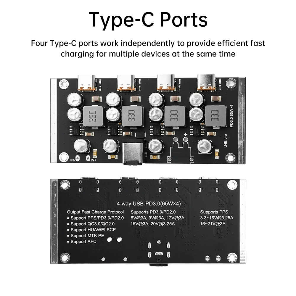 고속 충전 모듈 PRO 타입 C 인터페이스 지지대, 4 방향 PD65W, PD3.0/2.0 QC3.0/2.0 FCP AFC 고속 충전, DC5.5 * 2.5/DC5.5*5.1