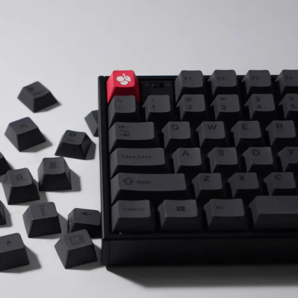 검은색 일본어 PBT 키캡 - 61/64/75/96/TKL 기계식 키보드용 열승화 기능이 포함된 체리 윤곽 풀 세트