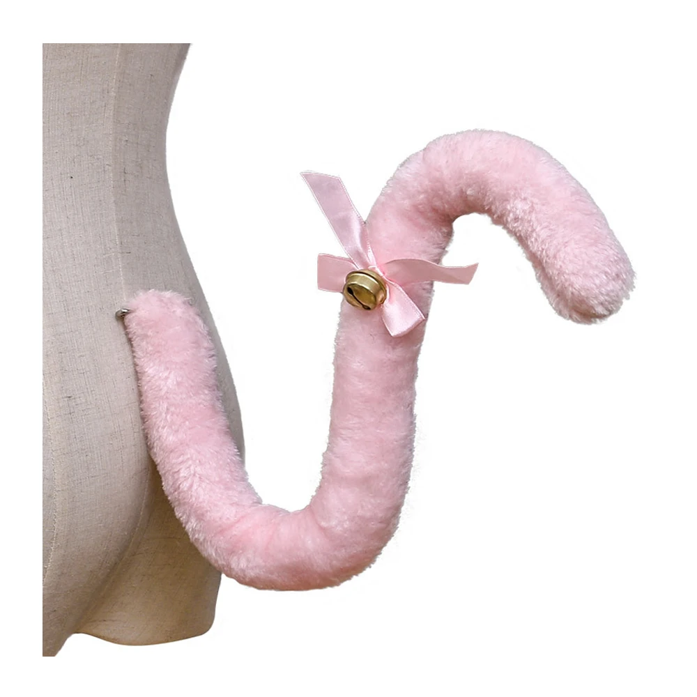 Handmade faux fur cat tail with ribbon bell
